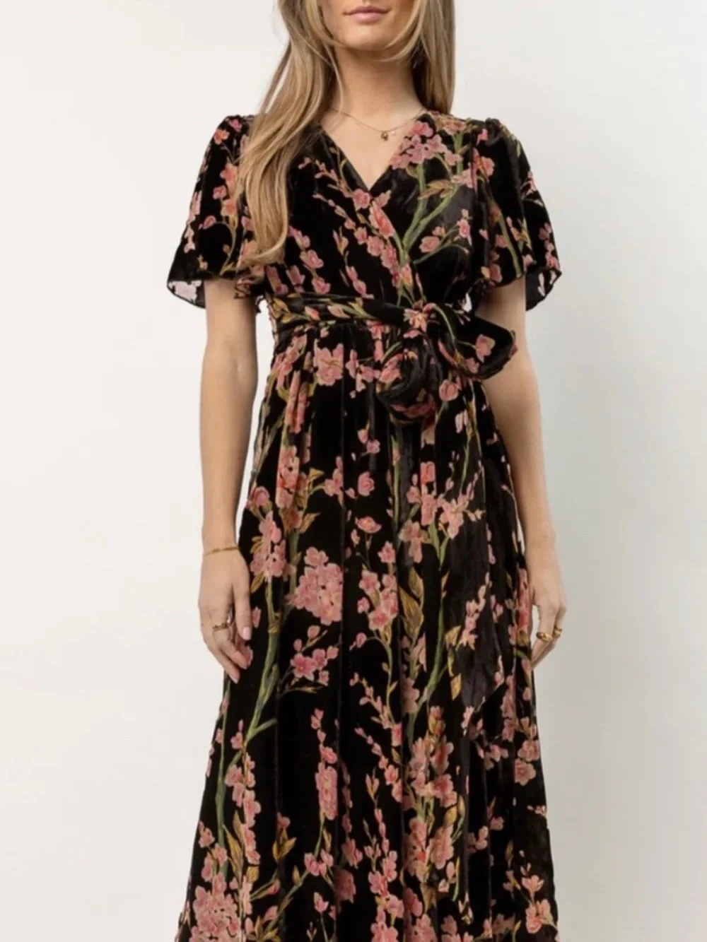 Women’s Bohme Jada Velvet Floral Maxi Dress Black Size S - Picture 1 of 8